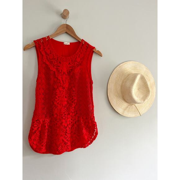 Anthropologie | Tiny | Red Gardenia Lace Top | Sz XS - Picture 1 of 5
